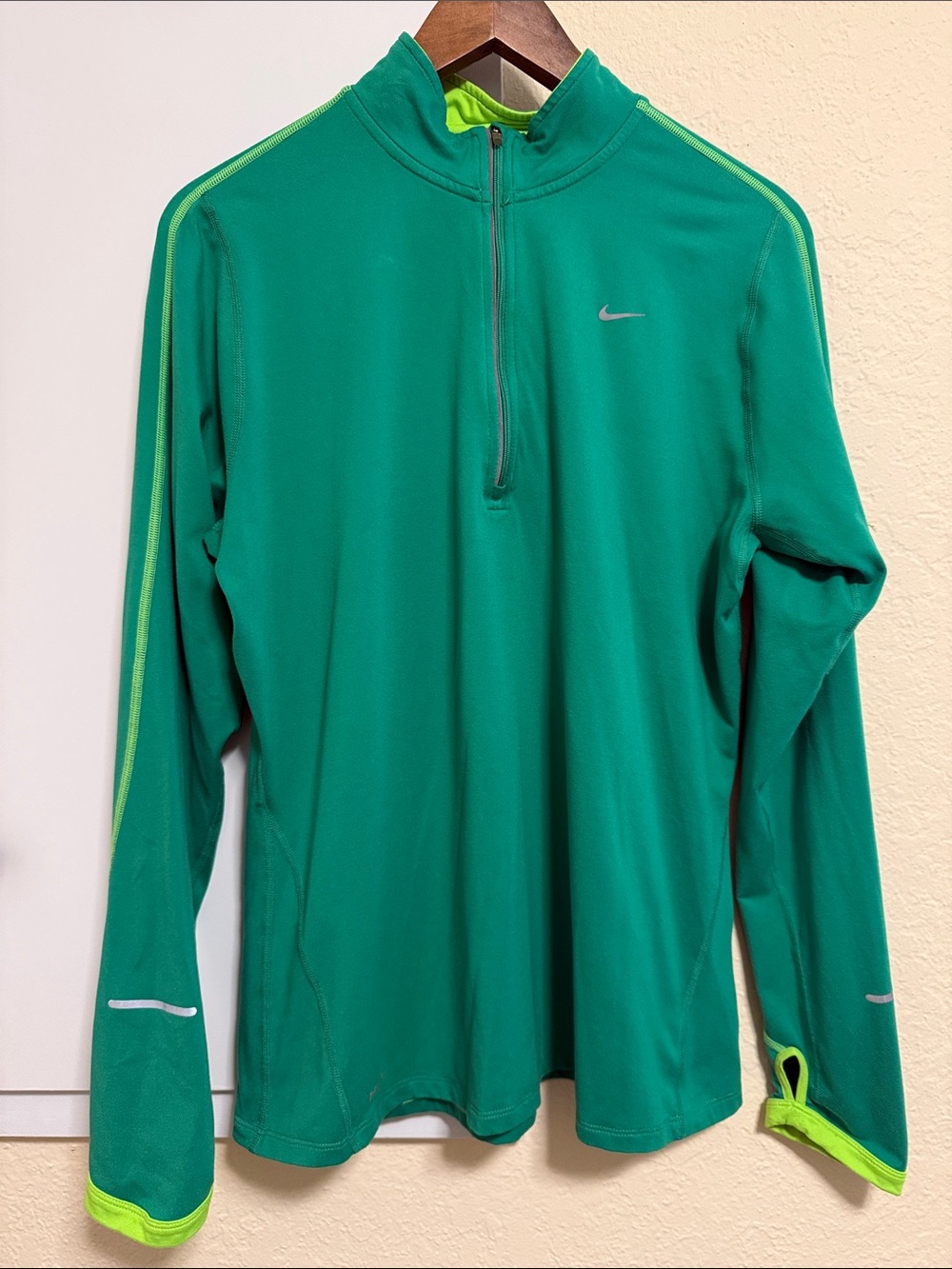 Nike Green Long-Sleeve Half-Zip Training Top with Neon Accent